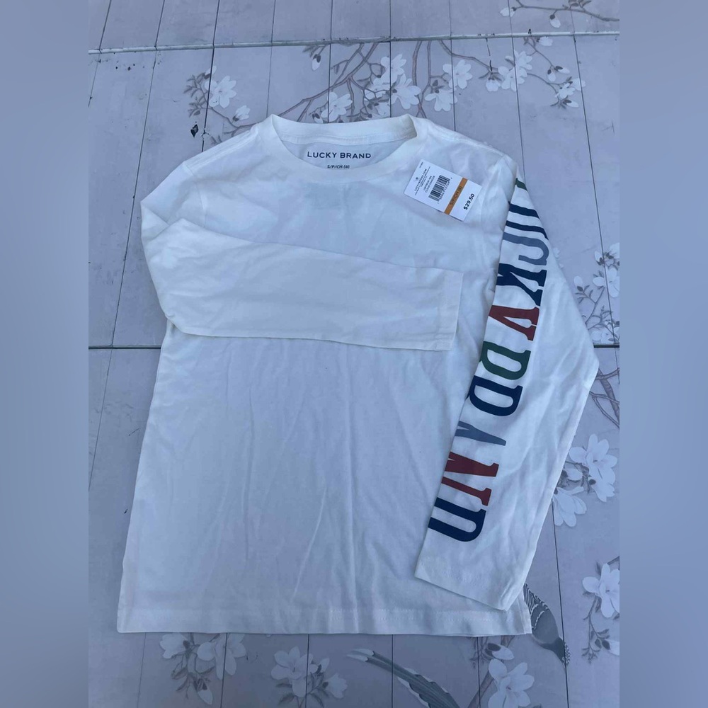 Lucky Brand Kids White Long Sleeve Tee with Colorful Sleeve
